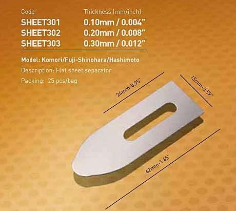 Sheet Separator Komori Fuji Hashimoto Regular Duty .005 Thickness PPE-65-K Qty12 